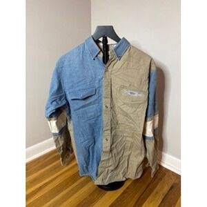 Vintage Cumberland Outfitters Mens Color Block Denim Button Up Shirt Western
